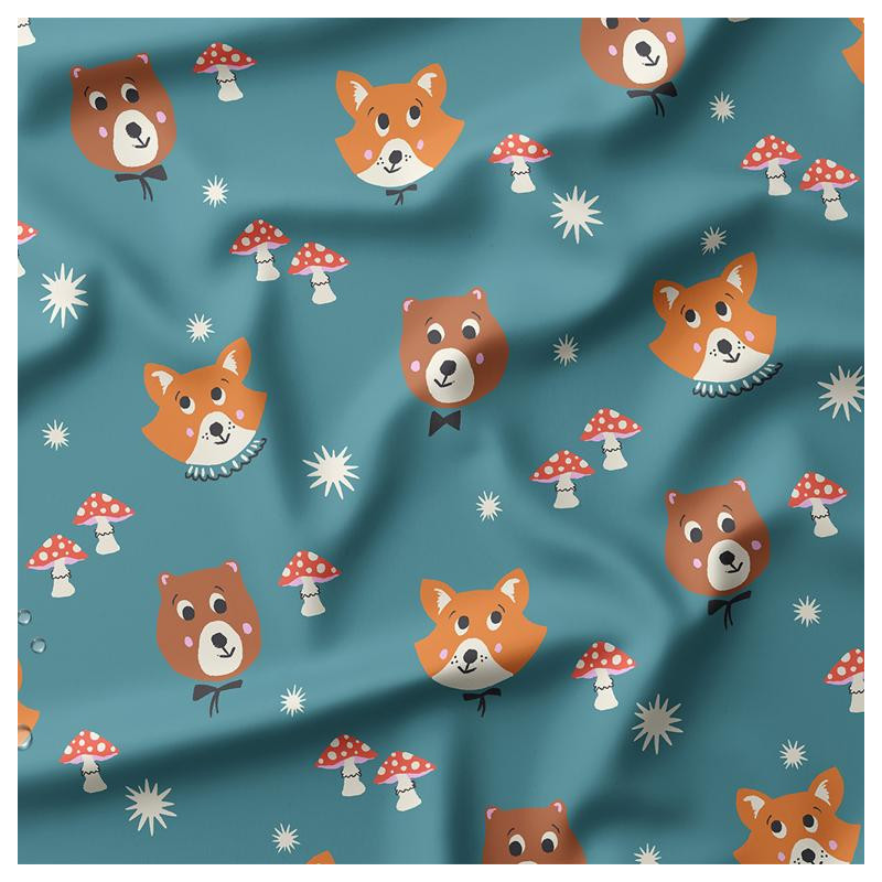 Printed Waterproof Fabric RODZI Blue / Orange